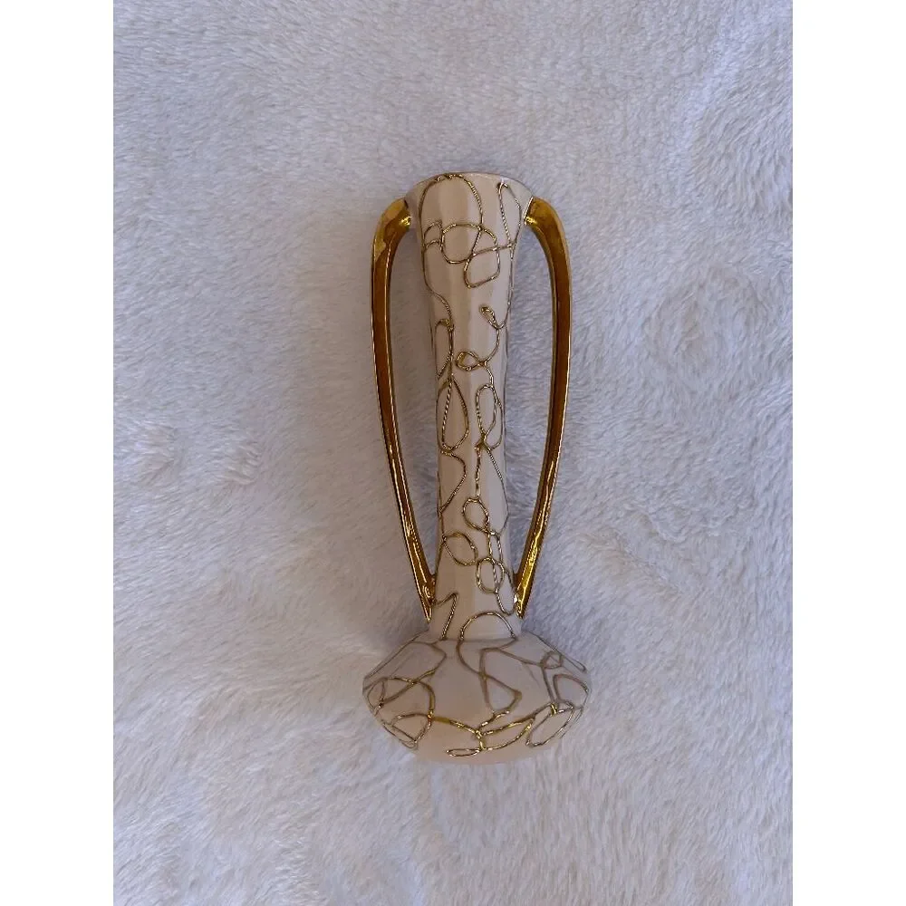 Lefton Ceramic Bud Vase Pastel Pink w/Gold Swirls, Small, Art Deco, Delicate